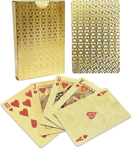 Waterproof Plastic Playing Cards | Washable Deck of Cards for Poker, Durable & Flexible for Home Party Game and Gift Giving (Gold)