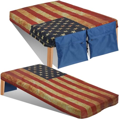 Wesnoy 2 Pcs American Flag Cornhole Covers Set - Fits USA 4 x 2 Patriotic Boards Covers with Bag 250th Anniversary for Storing Cornhole Bags Waterproof & UV Resistant