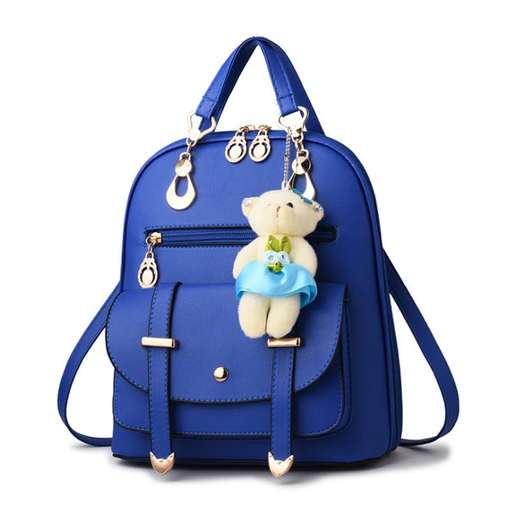 veloce Women's PU Leather Backpack with Teddy Bear Keychain, 33x13x30 cm, Lightweight for School, College & Travel (Navy Blue)-picture-38