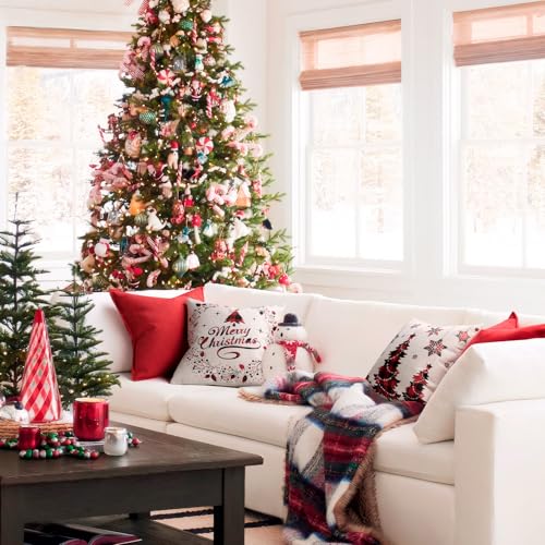 ZWJD Christmas Red Pillow Covers 20x20 Set of 2 Chenille Throw Red Cushion Covers with Elegant Design Soft and Luxurious Decorative Pillows for Couch, Bed, and Christmas Decor