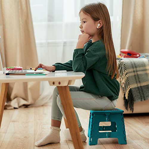 Image of Flottian 9 inch Folding Step Stool for Adults and Kids Holds Up to 300 lbs,Non-Slip Folding Stools with Portable Handle, Compact Plastic Foldable Step Stool for Bathroom,Bedroom, Kitchen Ocean Blue