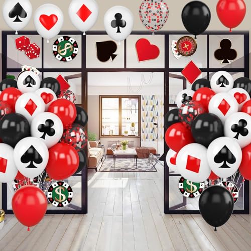 Image of Poker Balloons, 30Pcs 12inch Casino Theme Party Balloons Black White Red Poker Card Latex Balloon Red Black Happy for Pokers Casino Night Party Supplies Pokers Birthday Decorations