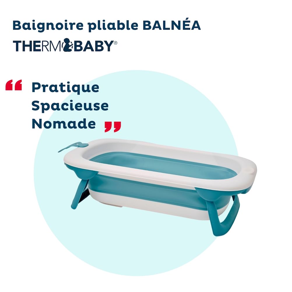 THERMOBABY - Baignoire pliable Bébé BALNEA : Ultra compacte - Design et tendance - Rangement Pratique - Encombrement minimal - Facile d'utilisation