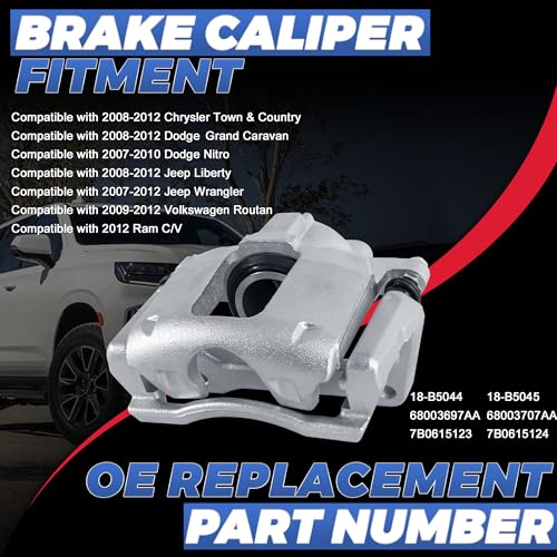 Image of 18B5044 18B5045 Front Disc Brake Calipers Compatible with 2007-12 Wrangler | 2PCS Front Driver & Passenger Side Calipers with Bracket, Compatible with 08-12 Chrysler Town & Country, 07-12 Jeep Wrangler