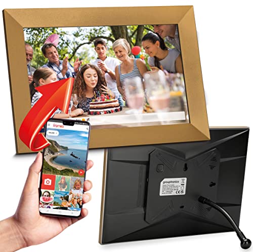 Grouptronics Gallery10 Easy To Use Wi-Fi Digital Photo Frame, 10 Inch, Send Photo or Video Via Free Phone App, Touch Screen