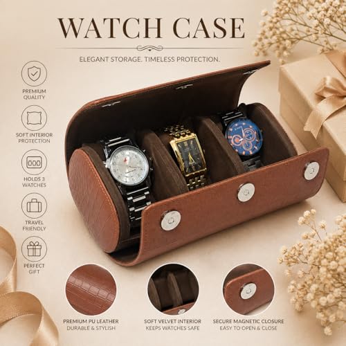 Image of essart Luxury Watch Storage Case - Premium Leather Organizer Box for Exclusive Timepieces, Elegant Display & Protection for Collectors (WR-1013-Croco-Tan)