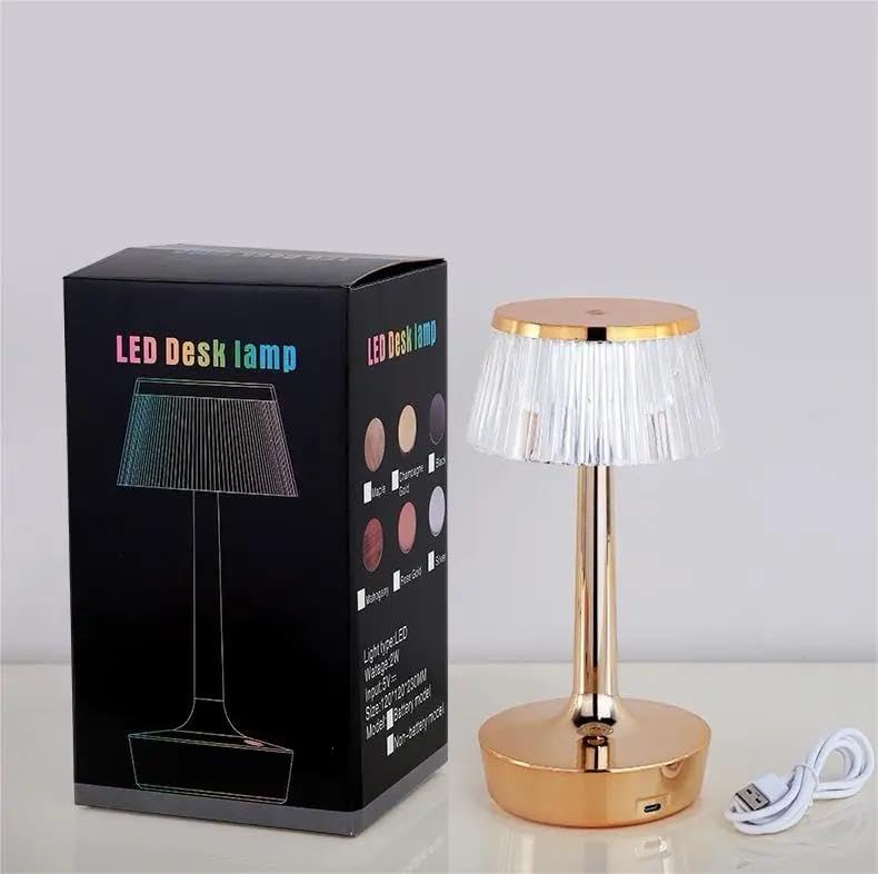 Image of blissbells Modern Rose Gold Table Lamp with Crystal Glass Shade | Warm Ambient Bedside & Decorative Lamp for Home Decor