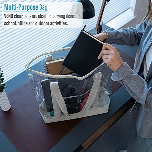 VENO 2 Pack Clear Tote Bag for Travel and Sports,Heavy Duty Handbag for Women,Lunch,Stadium Approved See Through Storage Bags(2 Pack - Image 4