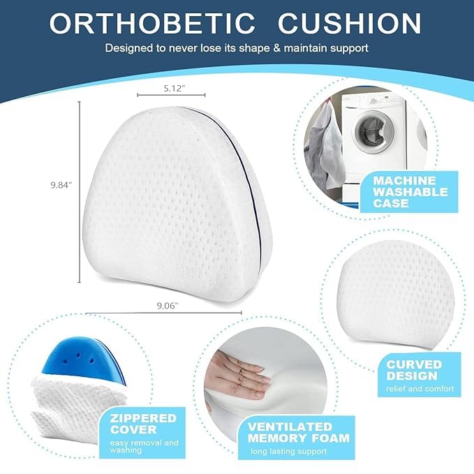 MASHUR FAB Memory Foam Sleeping Cotton Leg Pillow Cushion for Hip Knee Pillow for Side Sleepers Leg Pillows for Sleeping Leg Support Pillow for Lower Back Pain,Sciatica Relief 4