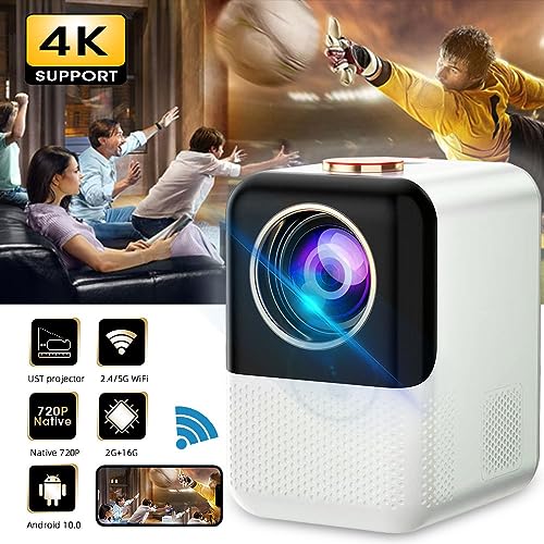 Image of TOPTRO Short Throw Native 720p HD Portable Projector for Home 4K Support Android10 YouTube PrimeVideo Netflix Builtin Apps 5G WiFi Auto Keystone 4000 lumens 180 inch Screen Home Cinema Projector