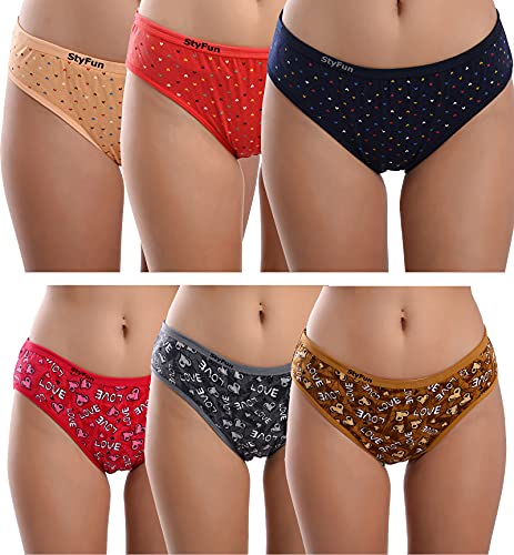 Image of StyFun Women Cotton Hipster Panties for Women Daily Use, Back and Front Coverage, Multicolor, for Size- S, M, L, XL, XXL, See Main Image to Check How Many Panty You Will Get