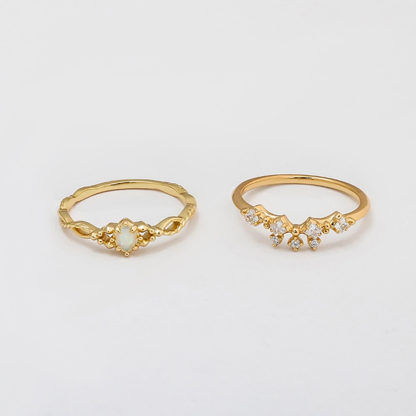 Alianzas de boda de oro auténtico, 9 K/14 K/18 K con ópalo ovalado, anillo de boda vintage delicado