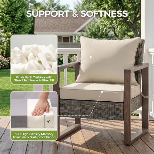 Image of UNIKOME 24 inchx24 inchx4 inch Outdoor Chair Cushions Set - Waterproof Patio Cushions for Outdoor Furniture with Removable Cover, Ties & Handle, Deep Seat Patio Cushions for Sofa Couch - Cream