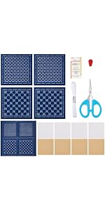 FREEBLOSS Kit Broderie Sashiko 4 Sous-Verres - Complet Avec Gabarit Pour Débutants