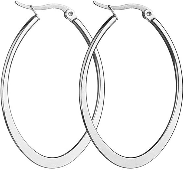 Oval Hoop Earrings Surgical Titanium Stainless Steel Hypoallergenic Circle Round Hoop Earrings for Women