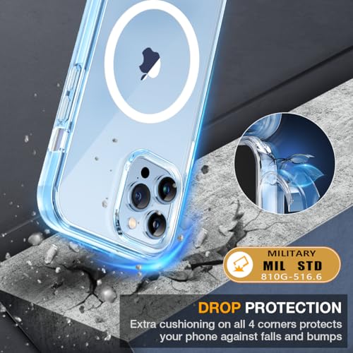 Miracase Magnetic for iPhone 13 Pro Max Case 6.7 inch, (Compatible with MagSafe) Upgrade Full-Body Clear Phone Bumper Case with Built-in 9H Tempered Glass Screen Protector, Magnetic Clear Blue