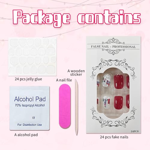 24 Pcs Christmas Square Press on Nails Short Fake Nails with Design Snowflake Full Cover Artificial False Nails Red Acrylic Christmas Nails Winter Nail Art for Women — view 4