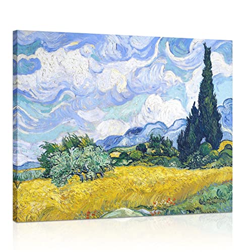Van Gogh Canvas Wall Art: Wheat Field With Cypresses Oil Painting Picture Reproduction Bedroom Decor, Famous Art Prints Modern Artwork Framed Poster Home Decoration 12" X 15" #TOP1
