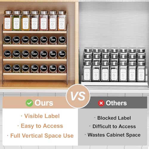 MUDEELA Clear Spice Rack Organizer for Cabinet, 4 Tiered Vertical Spice Shelf, Wooden Seasoning Organizer for Countertop, Kitchen, Pantry, Freestanding, 13.3" W × 11.2" H (No Jars Included) by MUDEELA - Image 5
