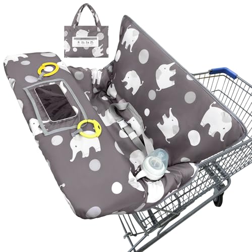 Image of Basumee Shopping Cart Cover for Baby High Chair Covers for Restaurant Seat Grocery Cart Cover for Babies Girl Boy Cart Covers with Storage Pouch Baby Shopping Cart Cover, Dark Gray