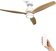 Mellerware - Ventilador de Techo con Mando a Distancia Brizy Bright | 30 W | 6 Velocidades | Ultra silencioso | 3 Aspas 132 de Diámetro | Función Verano-Invierno | Temporizador | LED | Lightwood