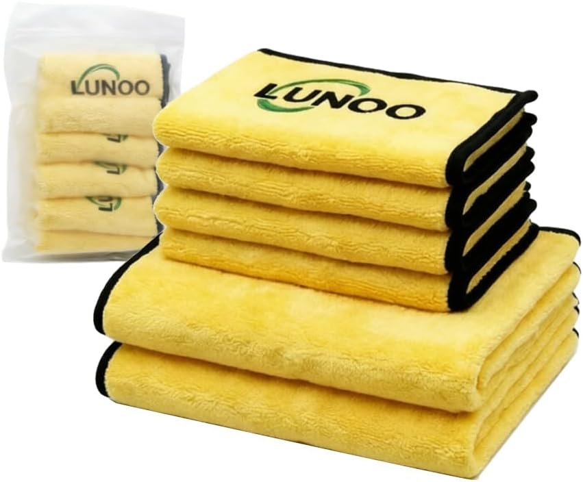 Microfiber Car Wash Towel Set (Pack of 6), 2X 11.8"x15.7" + 4X 11.8"x11.8", Ultra Soft Lint-Free Absorbent Drying Cloth for Auto Detailing, Scratch-Free & Quick Dry