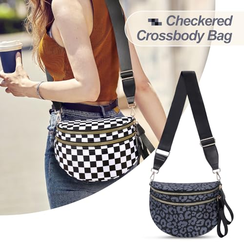 Image of Checkered Crossbody Bag, Bum Bags for Women Crossbody,Spacious Sling Bag Purse Fanny Packs with Shoulder Strap