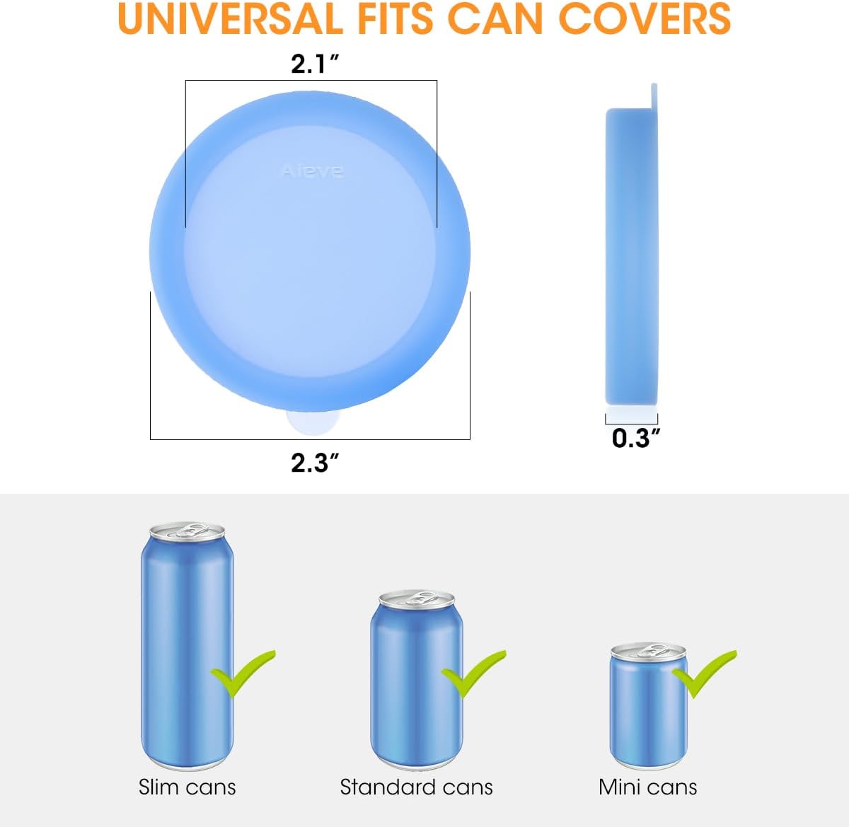 Aieve Silicone Soda Can Lids, 8 Packs Reusable Can Covers for Carbonated Beverage, BPA-Free Stopper or Protector for Soda Juice Coke Beer, Fits Standard Mini Slim Cans