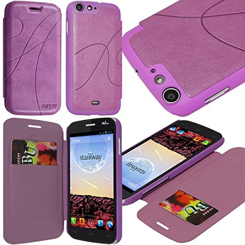 KARYLAX Seluxion - Coque Housse Etui à Rabat latéral et Porte-Carte pour Wiko Stairway Couleur Violet + Film de Protection d'écran