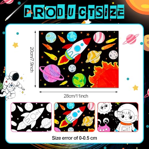 Zhanmai 30 Pcs Color Your Own Funny Outer Space Crafts DIY Posters Star Planet Astronaut Instrument Space Stickers Bulk Wall Poster DIY Art Crafts for Party Home Activities - Image 2