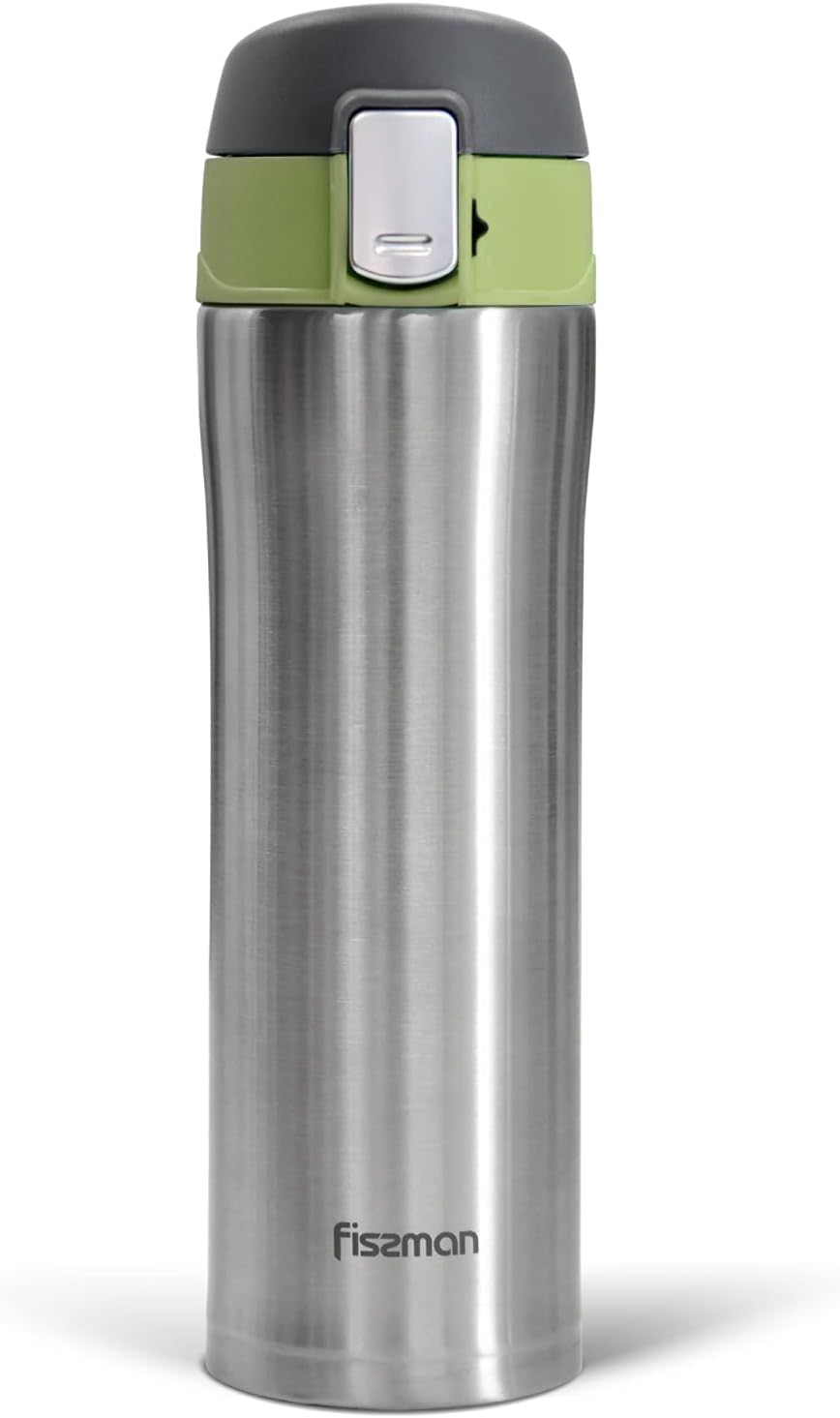 Fissman Vacuum Bottle Stainless Steel Double Wall Thermos, Mugs Bottle, Insulated Beverage Bottle For Coffee, Hot & Cold Drinks, Leakproof (Green)
