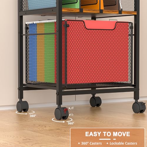 Image of Tiaoheka Rolling File Cabinet with Adjustable Dividers, Mobile Filing Cabinet with Storage Drawer on Lockable Wheels, Hanging File Organizer Beside Under Desk for Office, Home（Patent Pending）