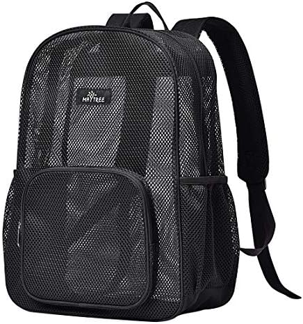 MAY TREE Heavy Duty Mesh Backpack, Semi-Transparent Mesh Backpack, See Through Mesh Backpack for Commuting, Swimming, Travel, Beach, Outdoor Sports (Black)