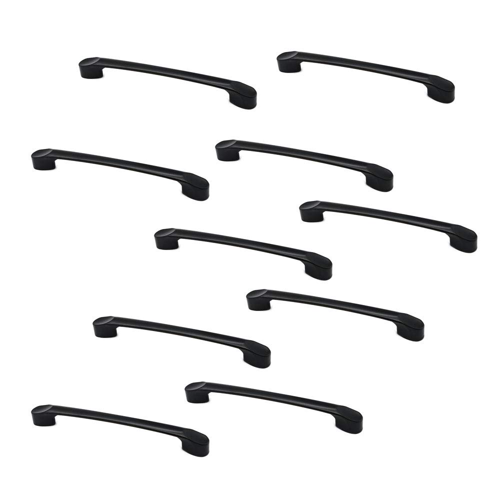 Nuzamas Black Set Of 10 Matt Cabinet Door Handles And Pulls, Furniture Drawer Handles, Zinc Alloy, 166Mm Long, Kitchen Cabinet Wardrobe Knobs Bars, Center To Center 128Mm