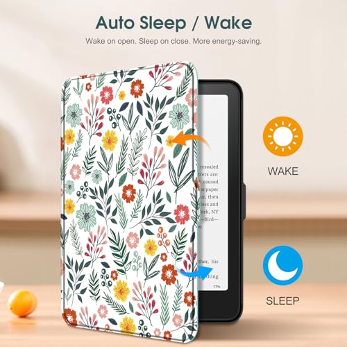 Image of Fintie Case for 7 inch All-New Kindle Paperwhite (12th Generation, 2024) and Kindle Colorsoft Signature Edition - Slim Lightweight Shell PU Leather Protective Cover with Auto Sleep /Wake (Spring Bloom)