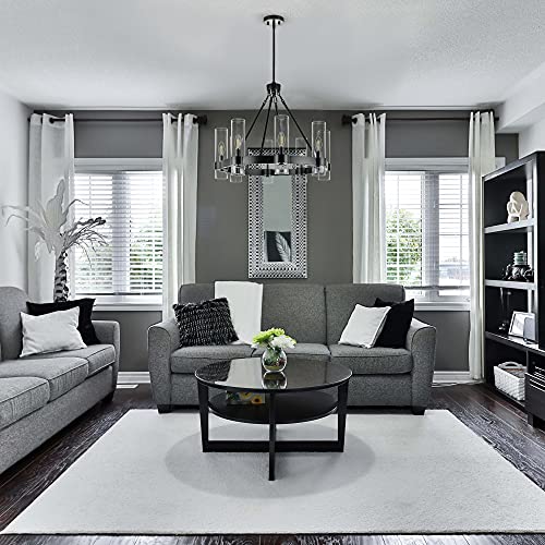 Linea Di Liara Teramo Matte Black Chandelier Dining Room Light Fixture Small Wagon Wheel Chandelier Round Industrial Modern Farmhouse Chandeliers For Dining Room Foyer, Clear Glass, Ul Listed #TOP1