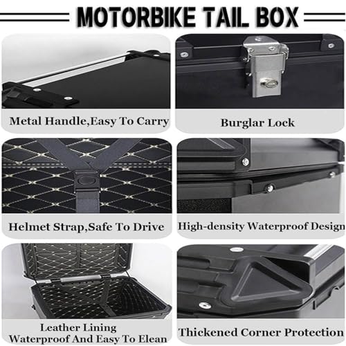 Top case de moto étanche en alu noir plat universel avec support - 5