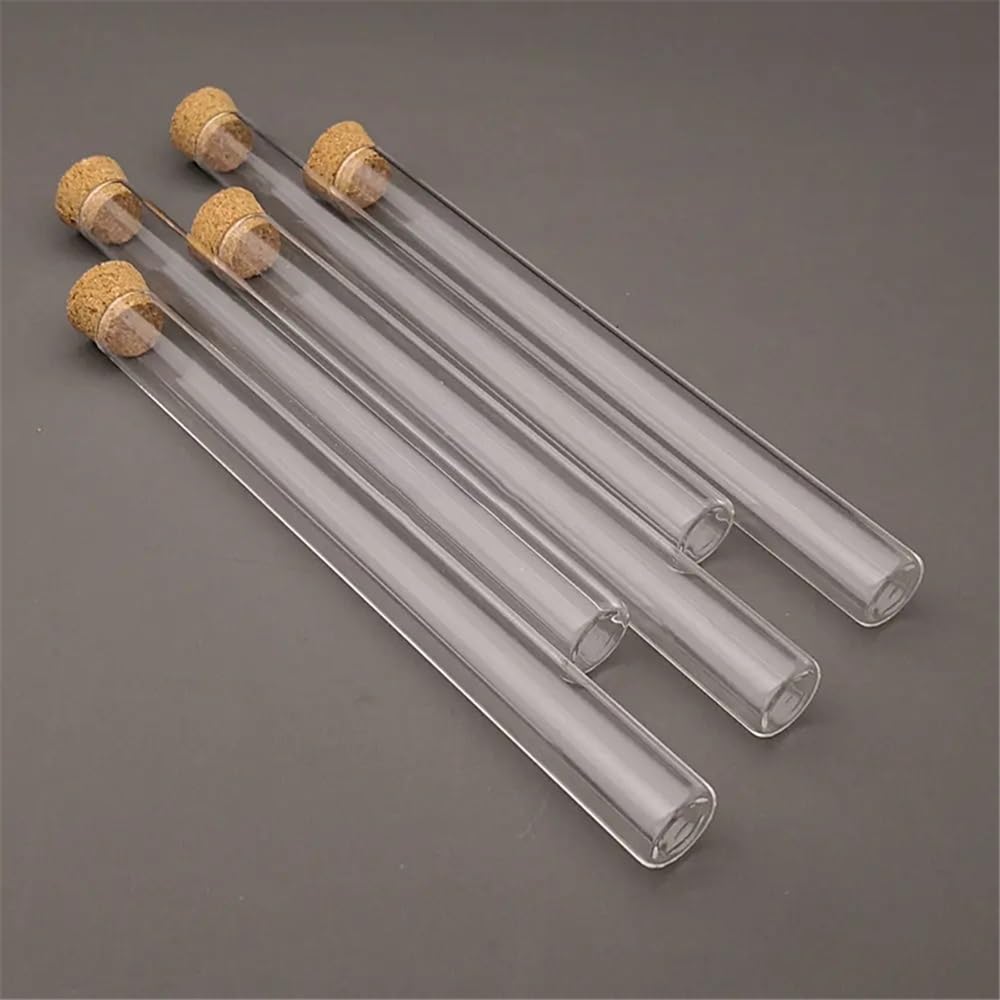 Borosilikatglas-Reagenzgläser, Reagenzgläser aus Borosilikatglas mit Korkstopfen, 15 x 150 mm, flacher Boden, 19 ml, 20 Stück