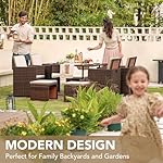 Devoko 9 Pieces Patio Dining Sets Outdoor Space Saving Rattan Chairs with Glass Table Patio Furniture Sets Cushioned Seating and Back Sectional Conversation Set (Beige) - Image 5