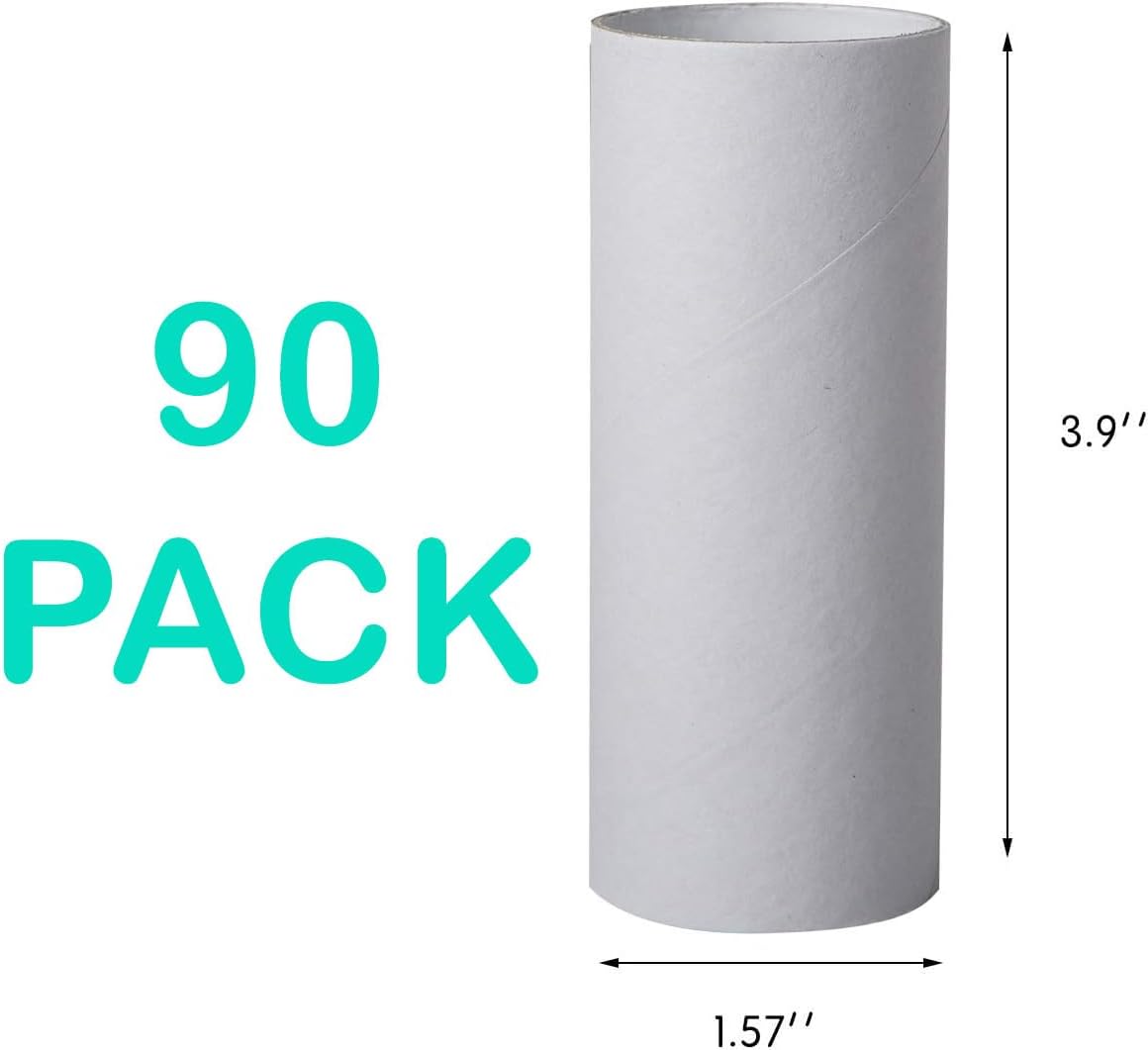 90 Pack Thick Cardboard Tubes For Crafts -Bulk Craft Rolls- Round Cardboard Tubes - Cardboard Tubes For Crafts - Toilet Paper Rolls Crafts -Craft Tubes- Paper Tube For Crafts- 1.57 x 3.9 Inches -White
