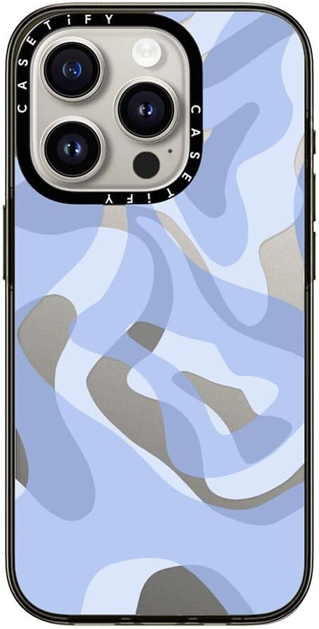 CASETIFY Compact Case for iPhone 15 Pro [Lightweight / 4 ft. 2X Military Grade Drop Protection/Slim] - Retro Swirls in Blue - Clear Black