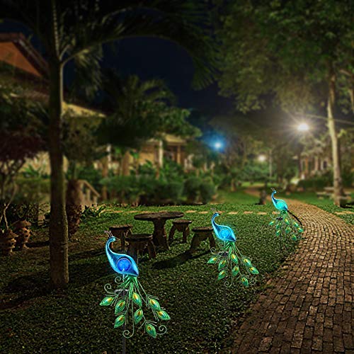 Garden Solar Lights Stake, Chinly Metal Peacock Decor Solar Garden Lights Solar Peacock Stake For Outdoor Patio Yard Decorations (Blue Lampshade) #TOP6