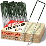 Floordirekt Erdanker 50 Stück Heringe für Kunstrasen, Unkrautvlies, Zaun, Zelt, Camping & Garten aus Eisendraht 15 x 3 cm stabile und korrosionsbeständige Bodenanker