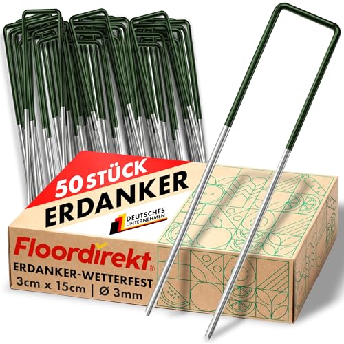 Floordirekt Erdanker Heringe für Kunstrasen, Unkrautvlies, Zaun, Zelt, Camping & Garten aus Eisendraht 15 x 3cm Stabile und korosionsbeständige Bodenanker