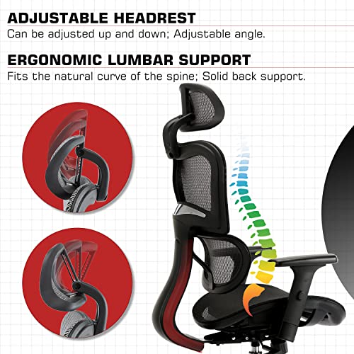Office Chair, Ergonomic Office Chairs, Large High Back Rolling Desk Chair With 4D Adjustable Armrests, 3D Lumbar Support, Adjustable Headrest, Mesh Computer Gaming Executive Swivel Chairs #TOP5