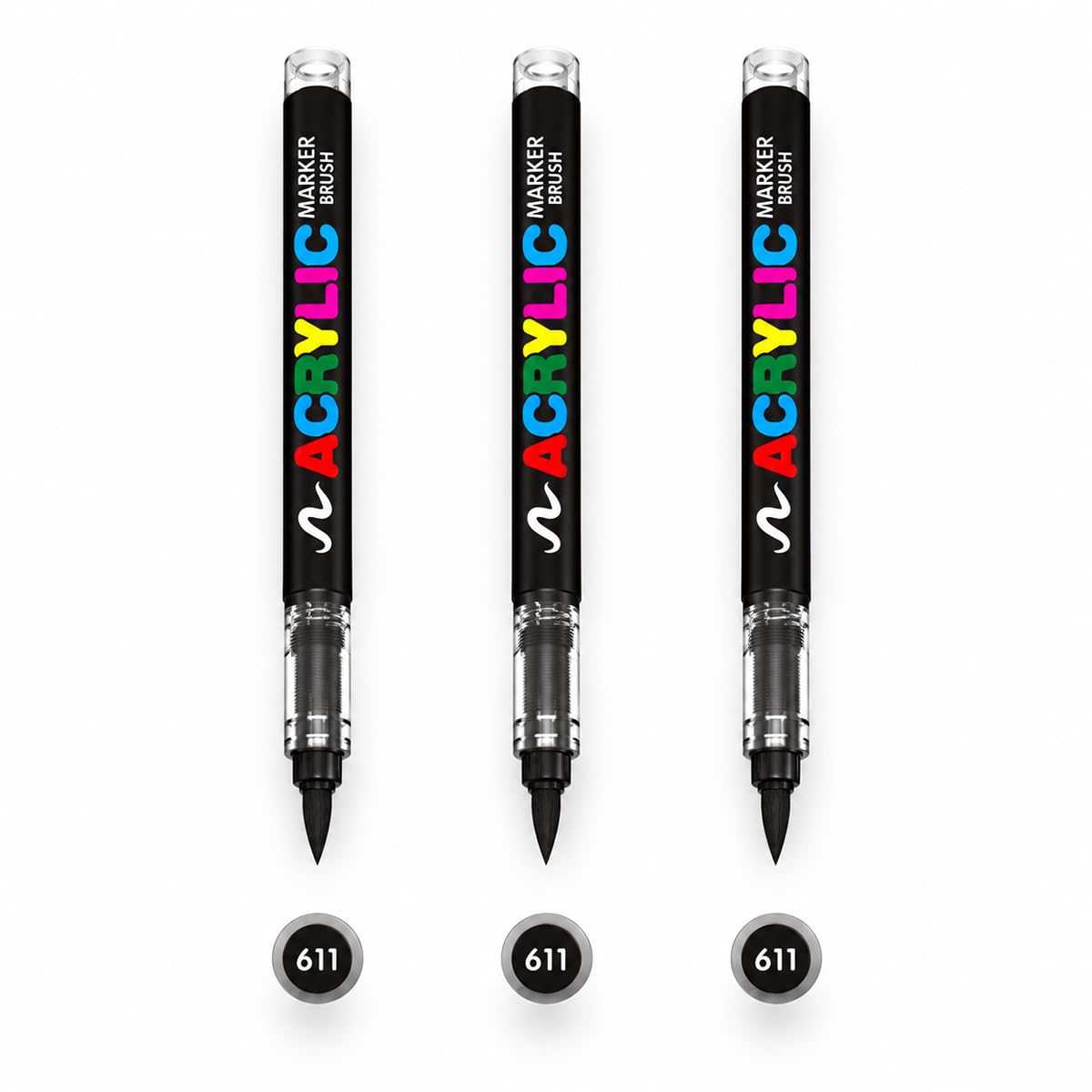 3 Pcs Acrylic Paint Marker Brush Tip Refill Color No.611 Black for Guangna