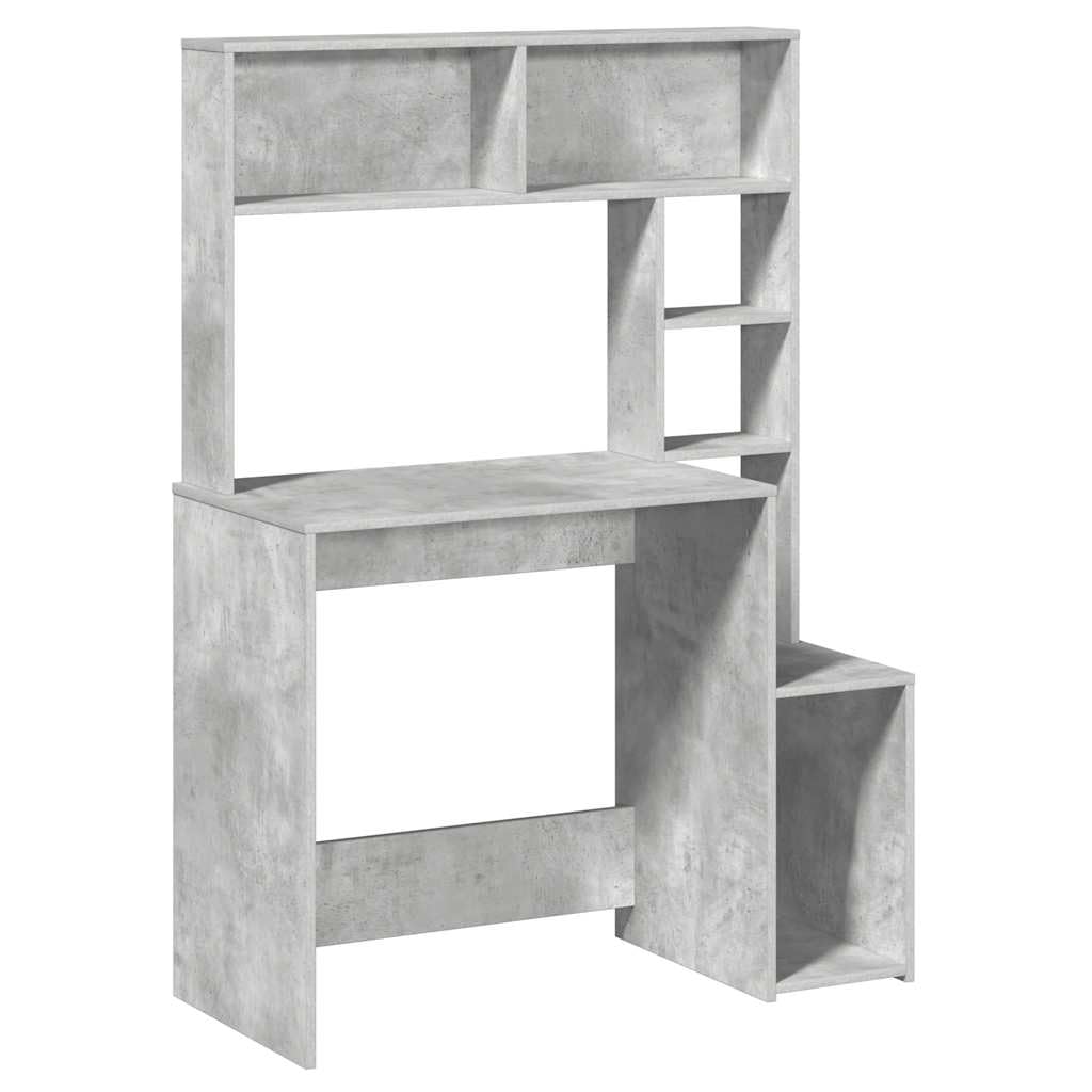 Scrivania con mensola, grigio cemento, 100 x 45 x 140 cm, materiale in legno, robusto computer scrivania per casa, ufficio, giochi, con ripiani