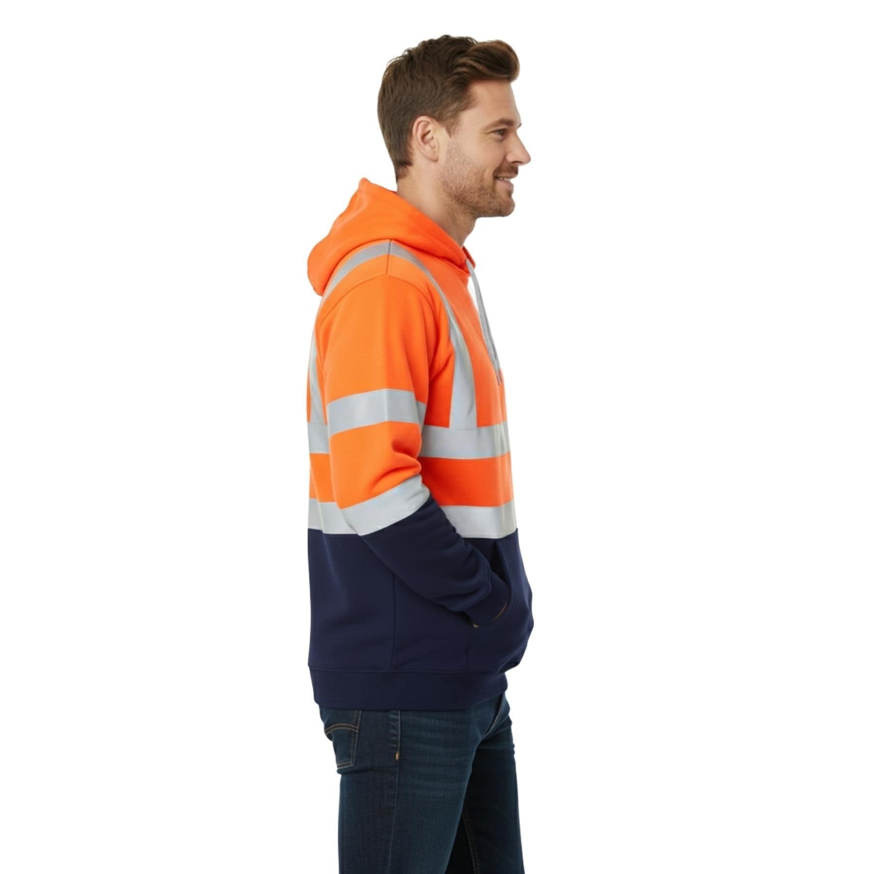 Janisramone® Blouson Haute Visibilité Homme, Pull-Over Réfléchissant Sweat Polaire Homme, Contrast Patch Sweat Homme Capuche, Veste Securite Homme