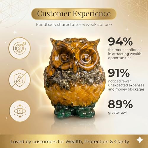 Image of Money Magnet Owl (Maa Laxmi Ji Vahan) with Tiger Eye Pyrite Citrine & Green Jade for Wealth & Protection | Vastu Feng Shui Owl for Money Attraction & Good Luck | Home Decor Gift