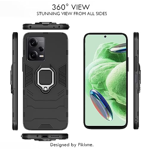 Image of Pikkme Poco X5 5G / Mi Redmi Note 12 5G Back Cover | D5 Tough Armor Bumper | 360 Protection Case | Ring Holder Stand Case for Poco X5 5G / Mi Redmi Note 12 5G (Black)